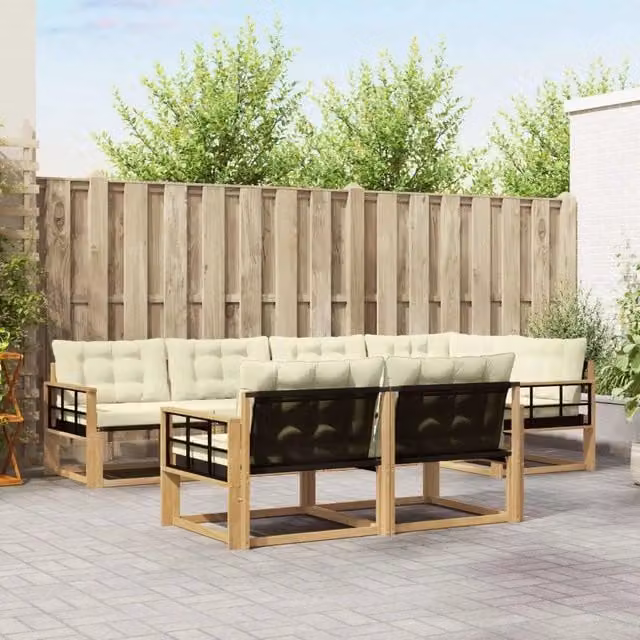 Set di divani da esterno 7 pz Bianco e Crema 3388784
