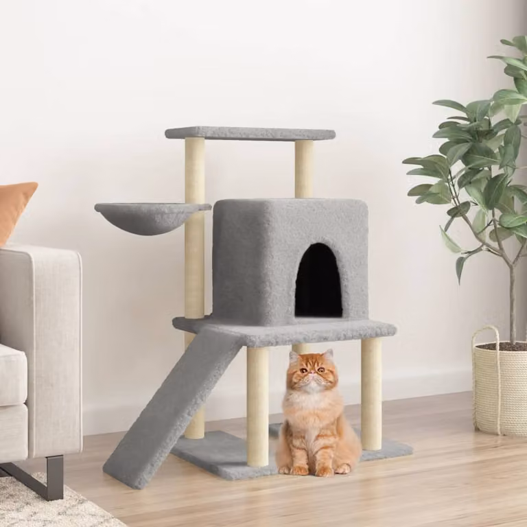 Albero per gatti vidaXL con tiragraffi in sisal, colore grigio chiaro, Altezza: 96,5 cm