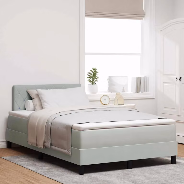 Letto a molla con illuminazione LED vidaXL in velluto grigio chiaro, L/P/H: 200 x 120 x 280 cm