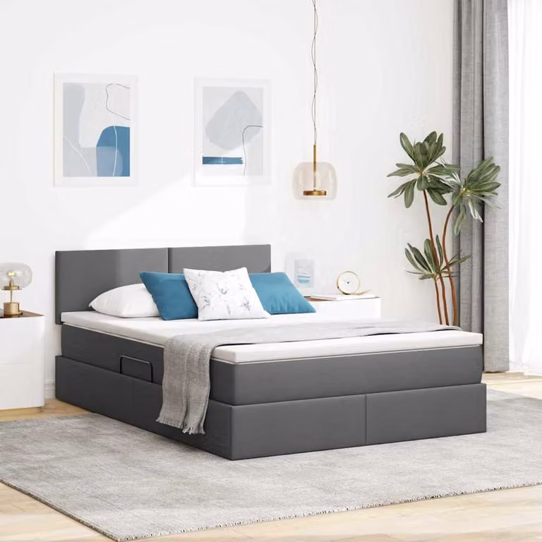 Letto con contenitore e materasso vidaXL Grigio e Bianco L/P: 140 x 190 cm