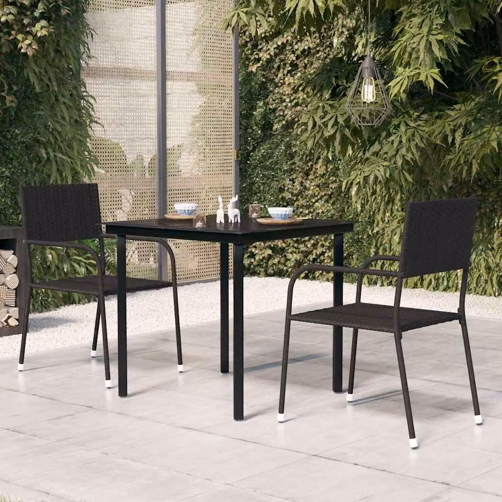 vidaXL Tavolo da giardino quadrato in acciaio e vetro nero L 80 cm x P 80 cm x H 74 cm