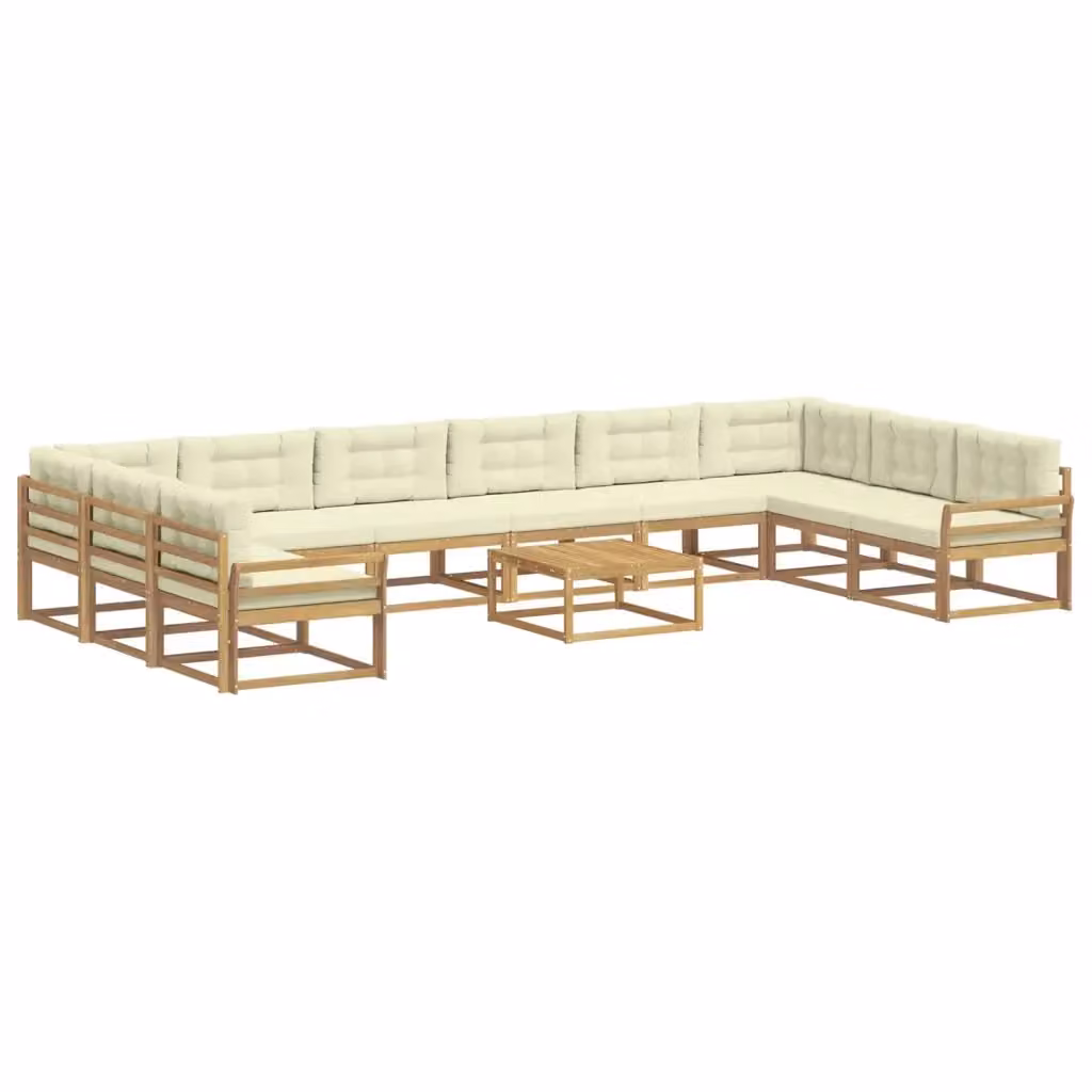 Set di divani da esterno vidaXL a forma di L in legno di acacia con tavolo da caffè, colore bianco e beige, 11 pezzi – 2