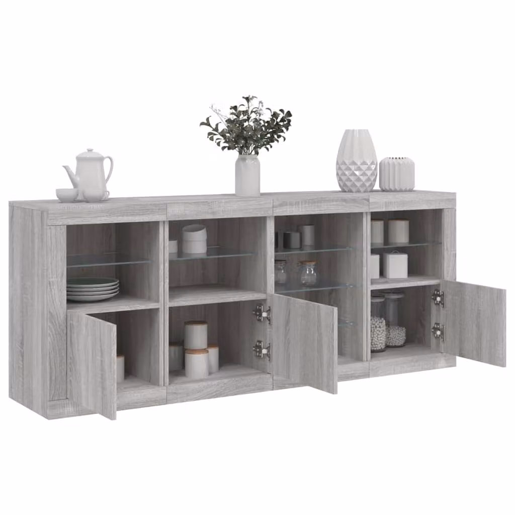 Credenza moderna vidaXL con luci LED integrate, colore grigio, L: 164 cm, P: 37 cm, H: 67 cm