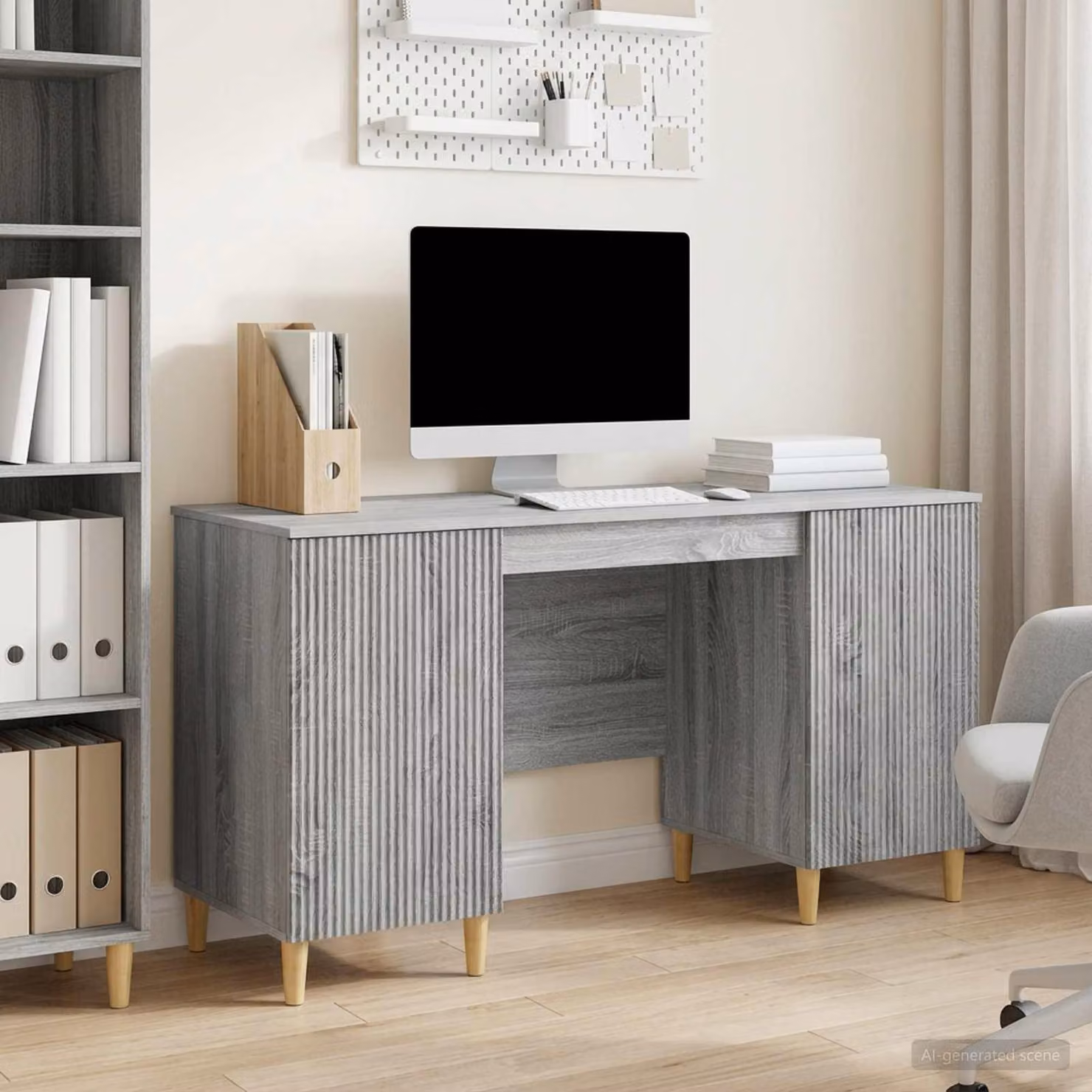 Maison Exclusive - Scrivania Sonoma Grigio 142,5 x 50 x 75 cm in materiale derivato dal legno