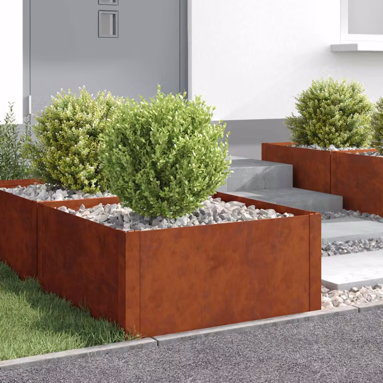 Set di 4 bordure per prato vidaXL in acciaio color ruggine, L/P/H: 60 x 60 x 35 cm