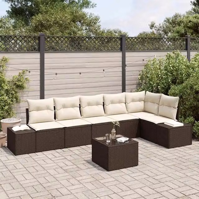 Set Divano da Giardino Marrone e Crema polyrattan 3355757