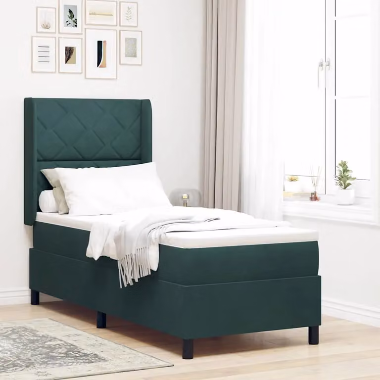 Letto a molle con testiera vidaXL in velluto verde scuro L: 80 cm, P: 200 cm