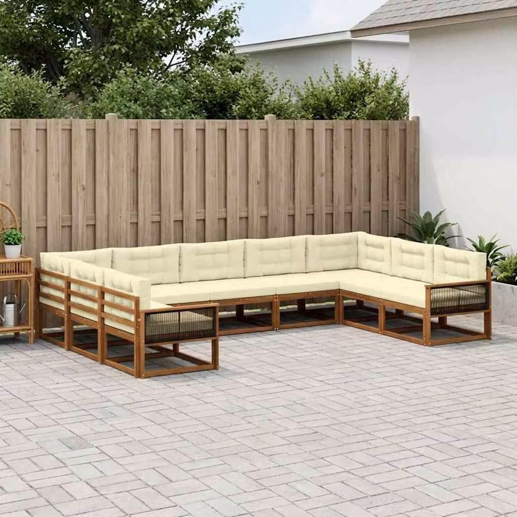 Set di divani da esterno vidaXL 9 pz in legno di acacia con cuscini, beige e marrone