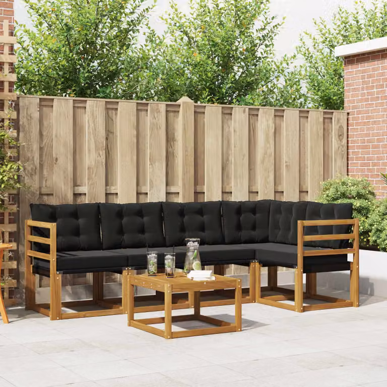 Set di divani da esterno vidaXL 6 pz in legno di acacia con tavolo da caffè, colore marrone e nero