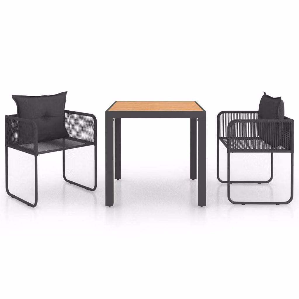 Set da Pranzo da Giardino 3 pz in Rattan PVC Nero e Marrone