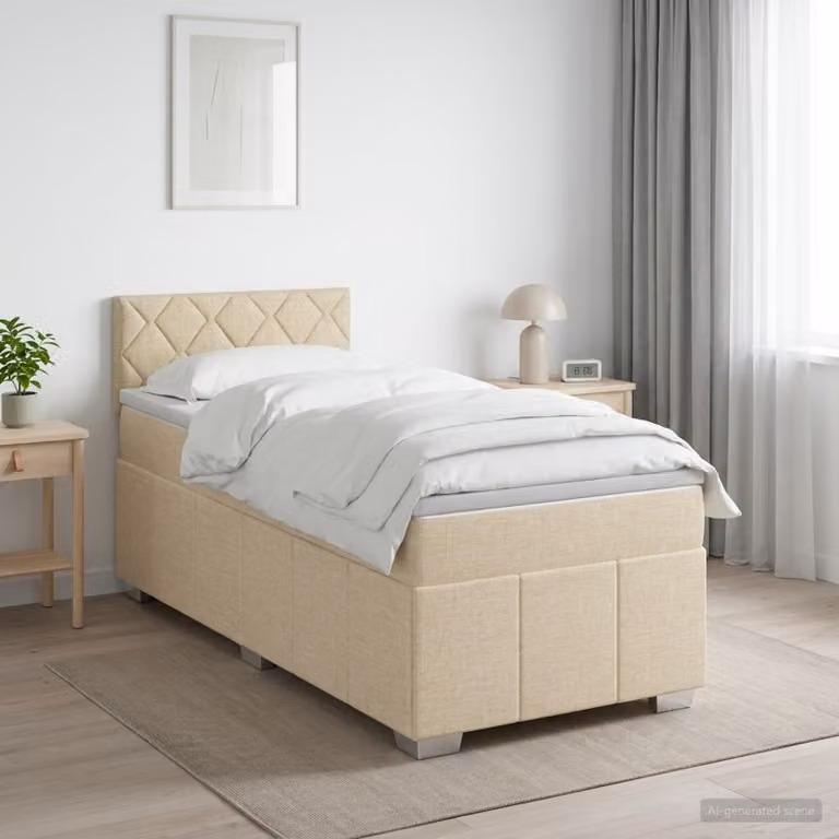 Letto box spring con materasso vidaXL in tessuto beige e bianco, L/P/H: 200 x 90 x 100,5 cm