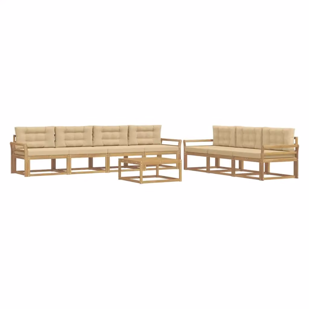 Set di divani da esterno a forma di U con tavolino vidaXL, 7 pezzi in legno di acacia trattato, colore bianco e beige – 2