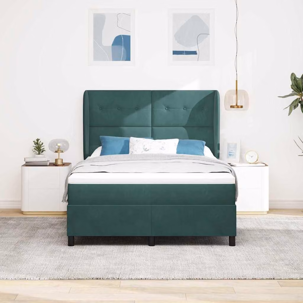 Maison Exclusive - Letto boxspring con testiera verde scuro 190 x 140 cm in velluto