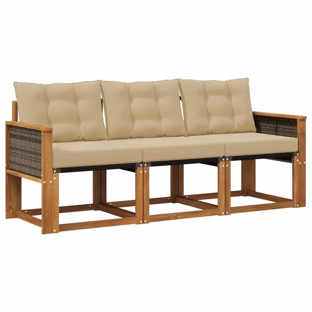 Set di divani da esterno 3 pezzi vidaXL in legno di acacia e textilene, colore beige – 2