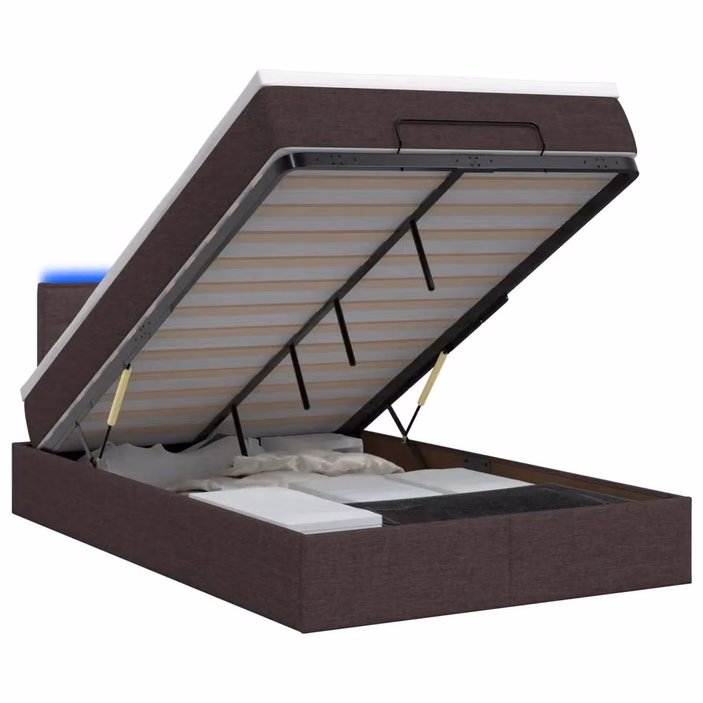 Letto Ottomano con Materasso e Illuminazione LED vidaXL, L/P: 120 x 200 cm, Marrone e Bianco – 2