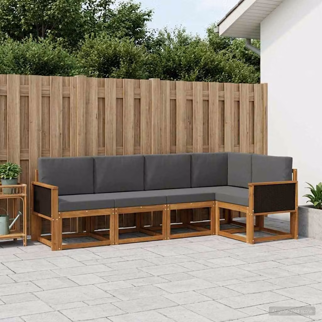 Set di divani da esterno vidaXL a forma di L in legno di acacia con cuscini, beige e antracite