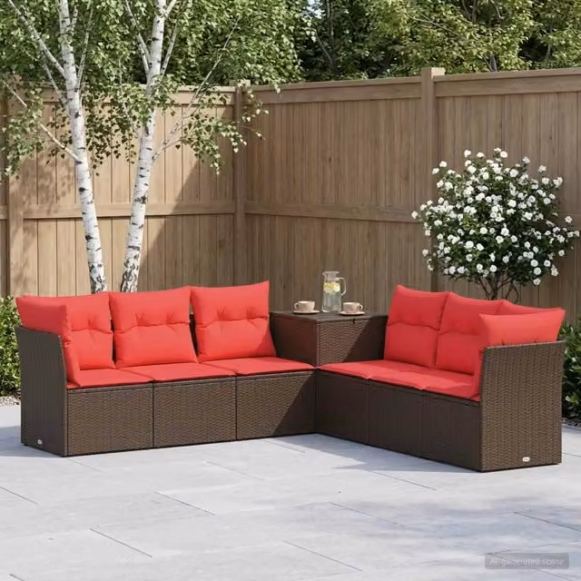 Set di divani 7 pz Marrone e Rosso 234 x 234 x 85 cm 3448761
