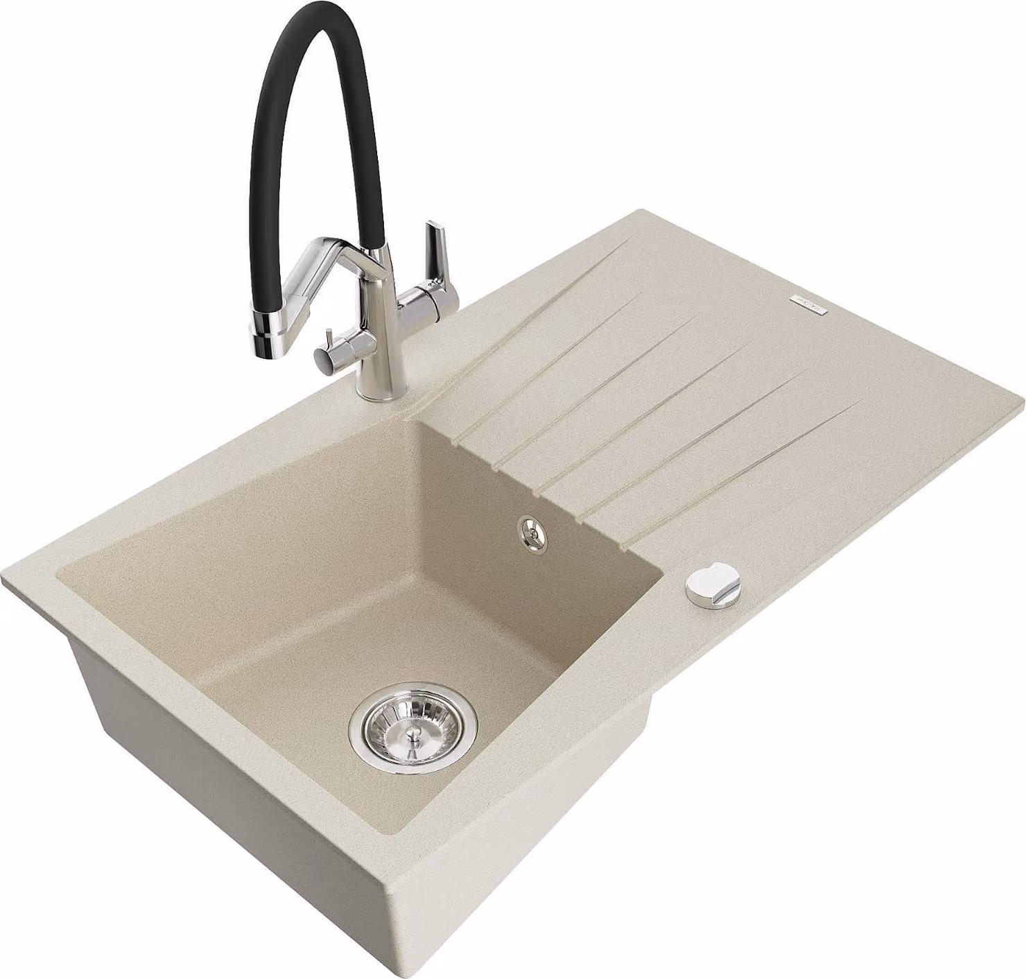 Mexen Cesar lavello in granito a 1 vasca con scolapiatti e miscelatore da cucina Duo, beige - 6514-69-671701-07