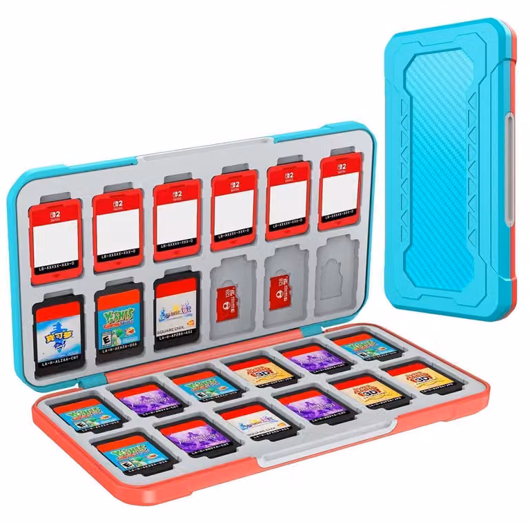 Custodia per Nintendo Switch 2/Lite/OLED, in fibra di carbonio, con spazio per 24 schede di gioco e 24 micro SD, disponibile in blu e rosso