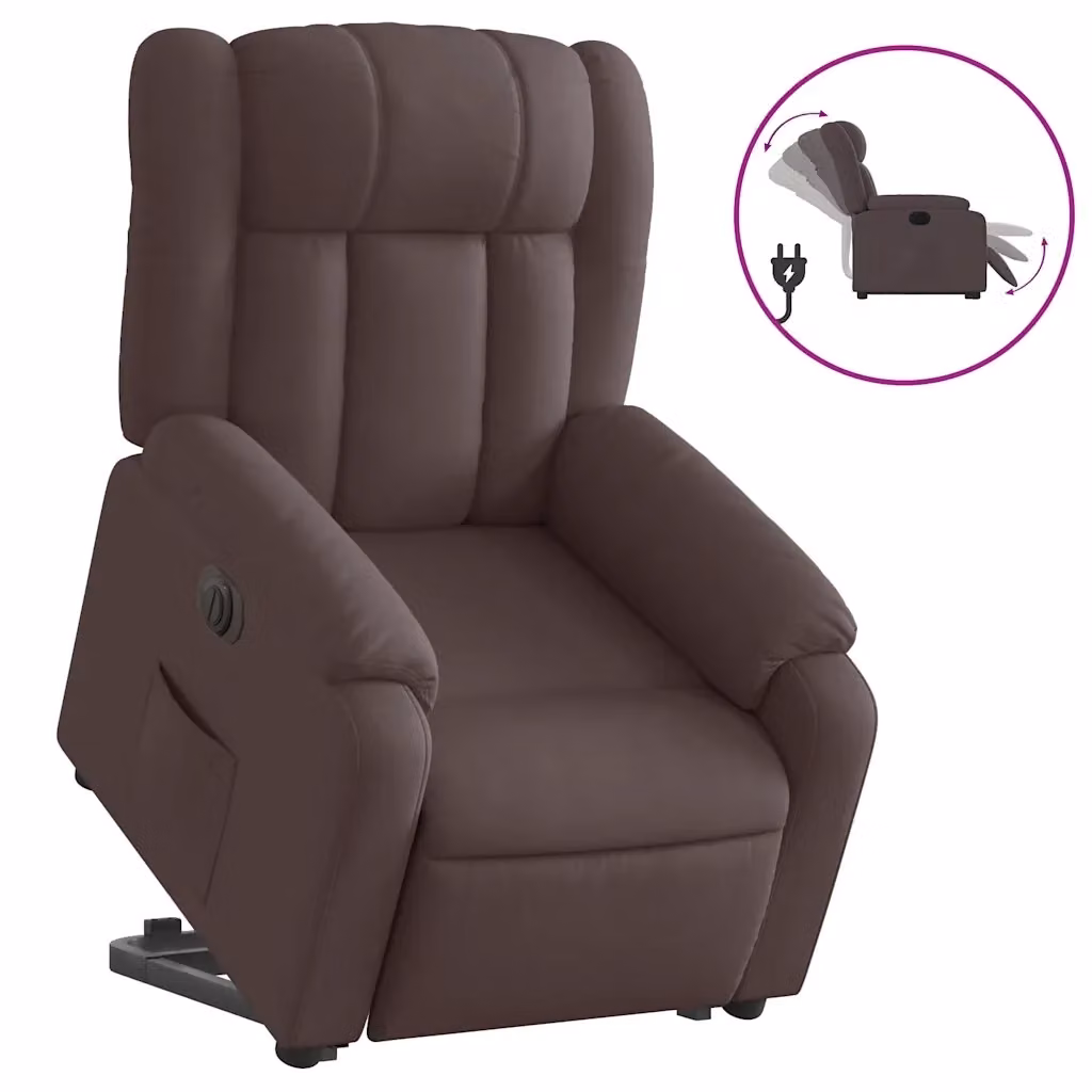 Poltrona Alzapersona Reclinante Elettrica vidaXL in Tessuto Marrone con Braccioli per Senior – 2