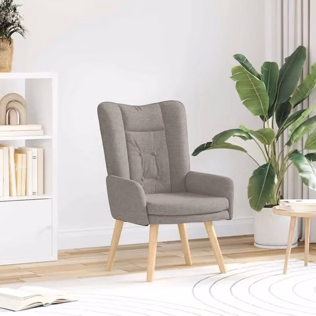 Poltrona Lounge Talpa in Tessuto e Legno con Braccioli, Disponibile in Beige o Grigio