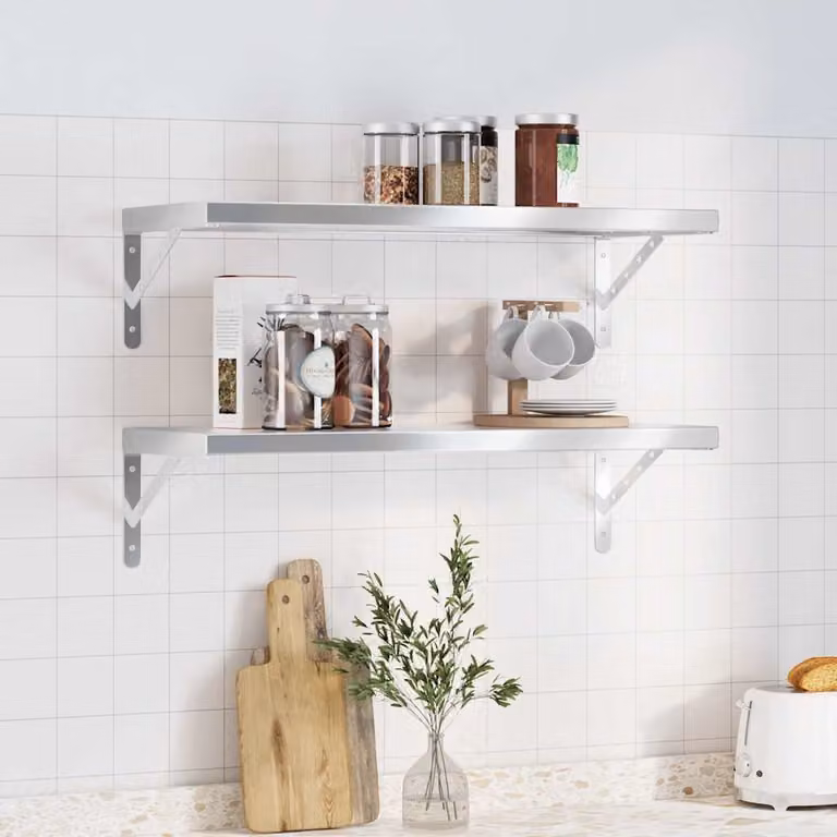 Set di 2 mensole da muro vidaXL in acciaio inossidabile argento, L 75 cm x P 30 cm