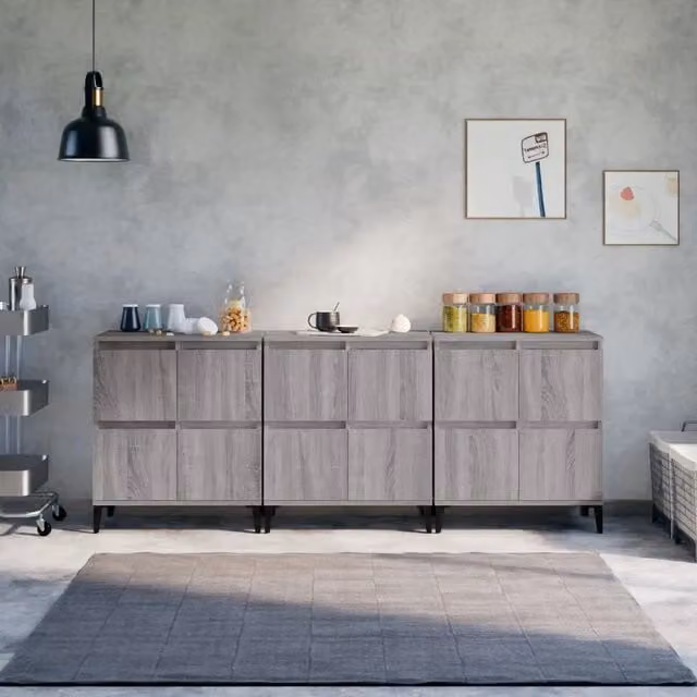 Set di 3 credenze da parete vidaXL in legno e metallo, colore grigio, L: 60 cm, P: 35 cm, H: 70 cm