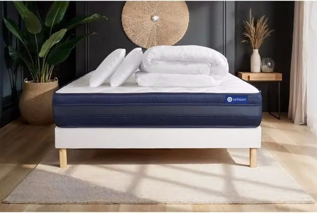 Pacchetto letto completo - Materasso 160x200cm + Box spring con doghe (kit) + 2 cuscini + Piumino - Actiflex Tech