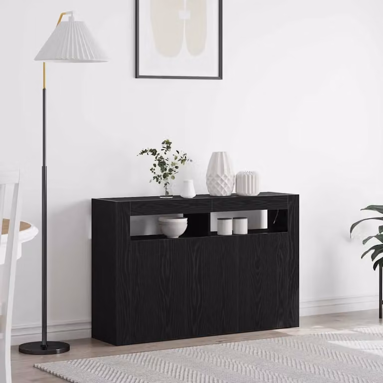 Credenza moderna vidaXL in legno MDF nero con illuminazione integrata L: 116 cm, P: 30 cm, H: 75 cm