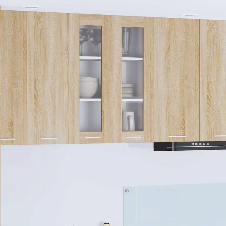 Armadio pensile da cucina moderno vidaXL con ante in vetro, colore marrone rovere, L: 60 cm, P: 31 cm, H: 80 cm