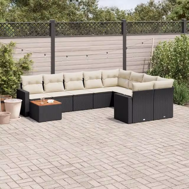 Set Divani da Giardino 10pz con Cuscini in Polyrattan Nero 3224285