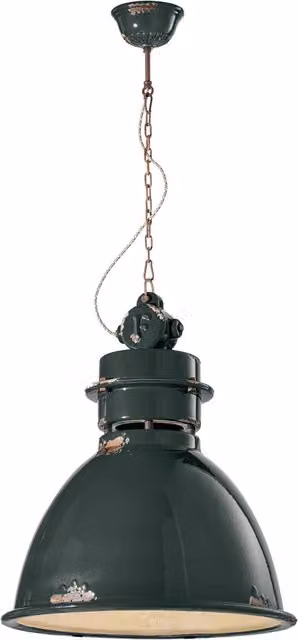 Lampadario a sospensione Industrial Ferroluce in metallo e ceramica Nero, design vintage a cupola con altezza regolabile, attacco E27, Diametro: 50 cm