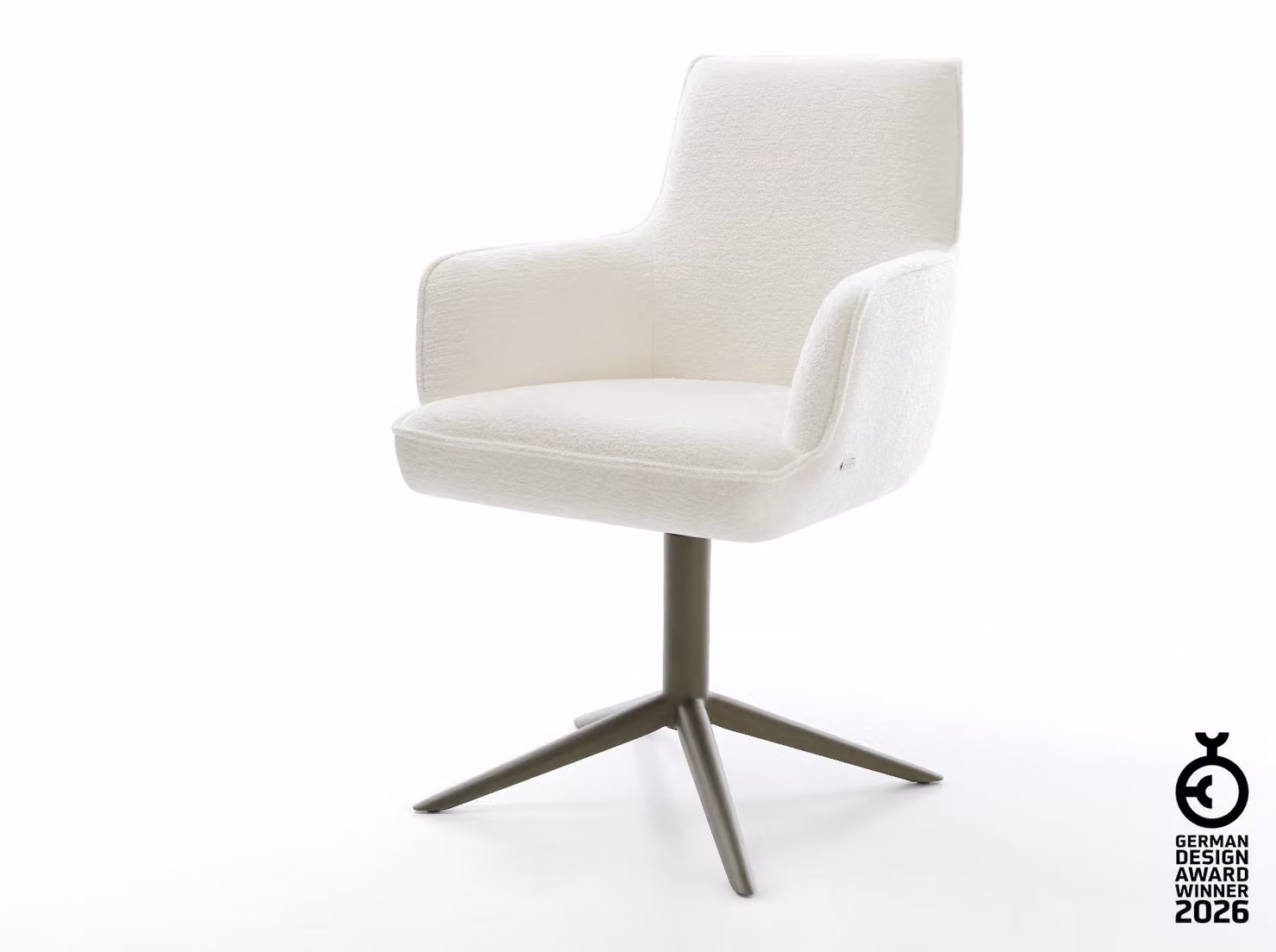 Sedia girevole DELIFE Heira-Flex con braccioli Bouclé Soft Beige Base con effetto titanio Girevole a 360° Funzione oscillante Molle insacchettate