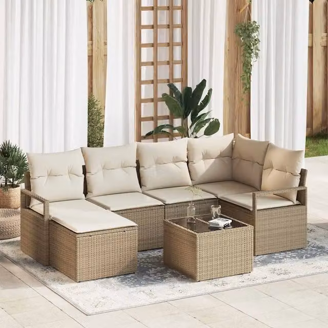 Set di divani 7 pz Beige e Crema polyrattan 3355130