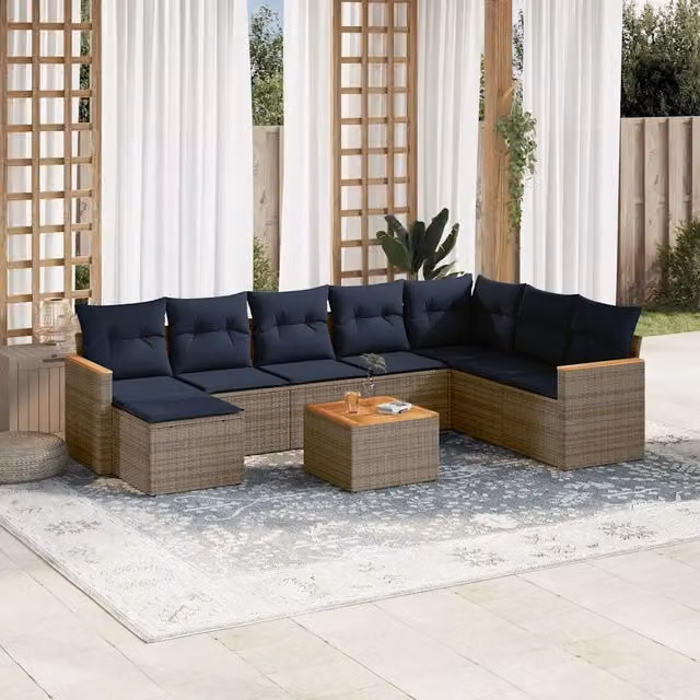 Set Divani da Giardino 9 pz con Cuscini Grigio in Polyrattan 3226257