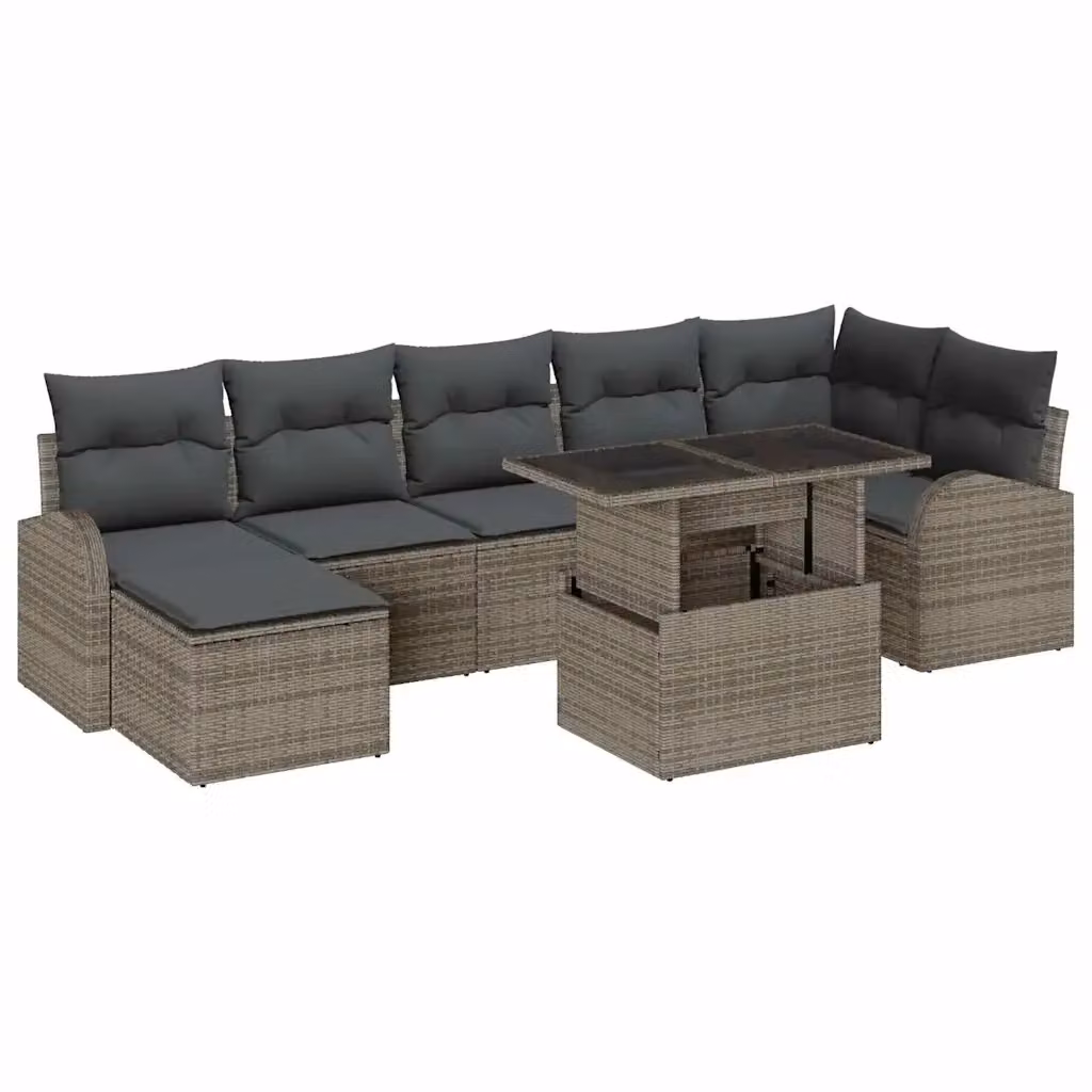 Set Divano da Giardino vidaXL 8 Pezzi Grigio con Cuscini e Tavolino in Polyrattan e Metallo – 2