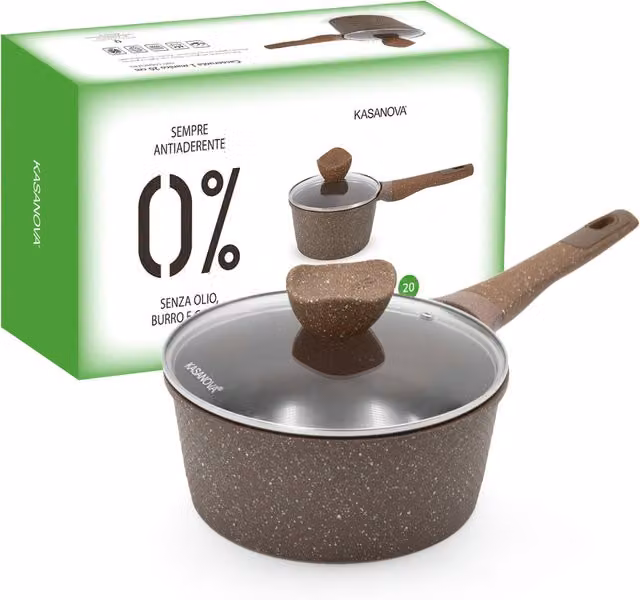 Casseruola Kasanova con coperchio in vetro, antiaderente, colore marrone, Diametro: 20 cm