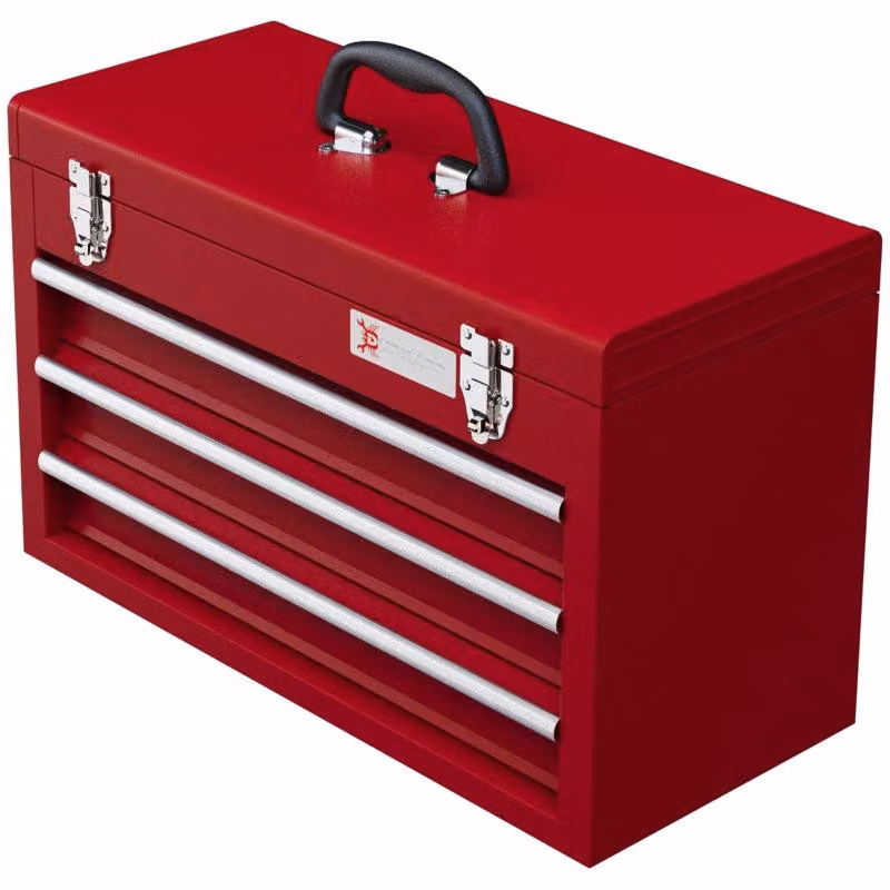 Cassetta degli attrezzi in acciaio da 16 kg, con 3 cassetti e un vano portaoggetti | Colore: Rosso | Dimensioni: 22x51x32 cm