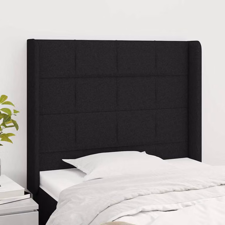 Testiera ad orecchio vidaXL in tessuto nero con struttura in legno L: 103 cm, P: 16 cm, H: 118-128 cm