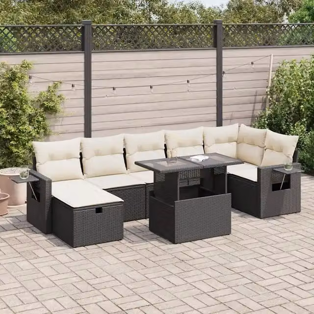Set Divani da Giardino con Cuscini 8 pz Nero in Polyrattan 3327866