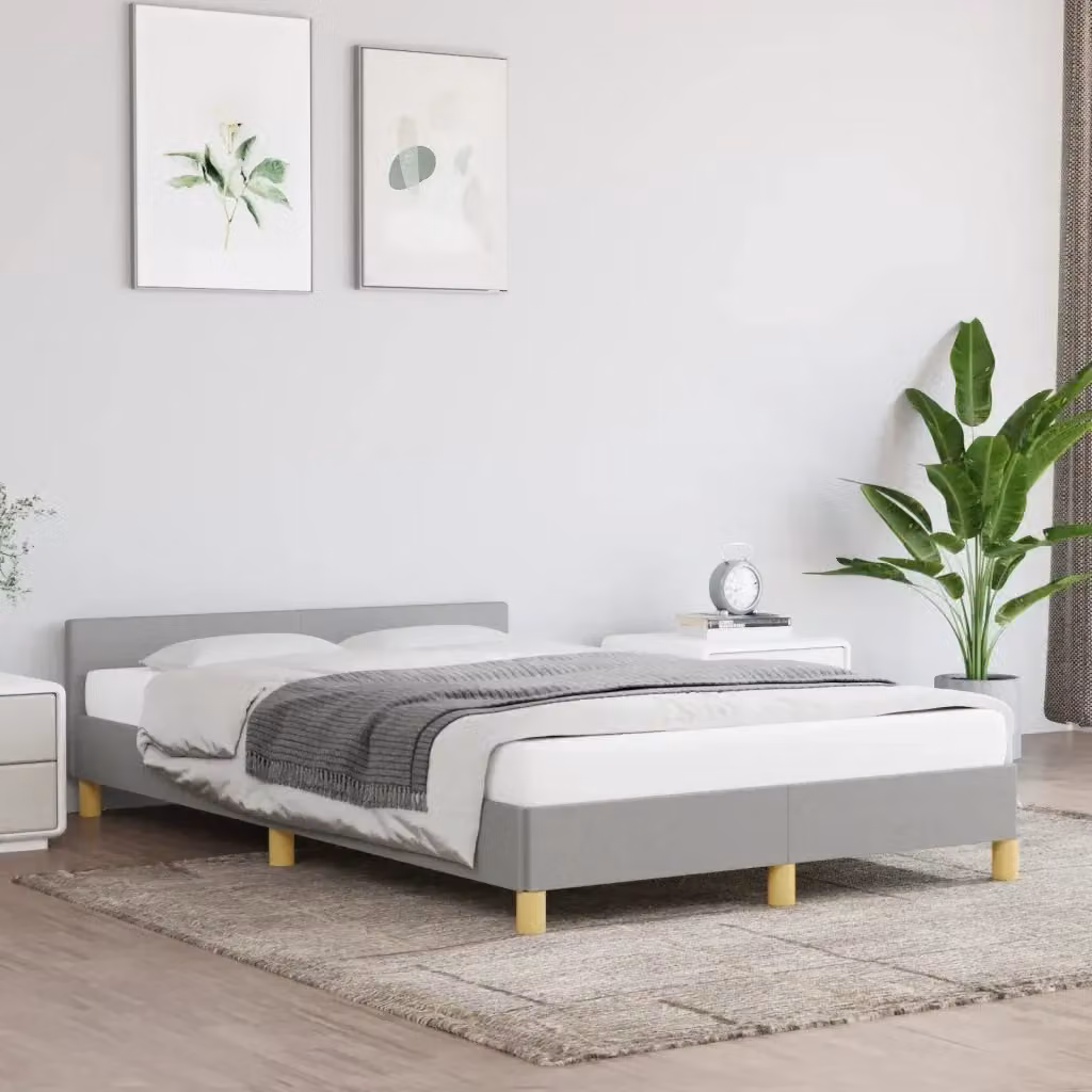 Letto matrimoniale moderno in tessuto grigio con struttura in legno di pino e doghe in legno L/P: 120 x 200 cm – 2