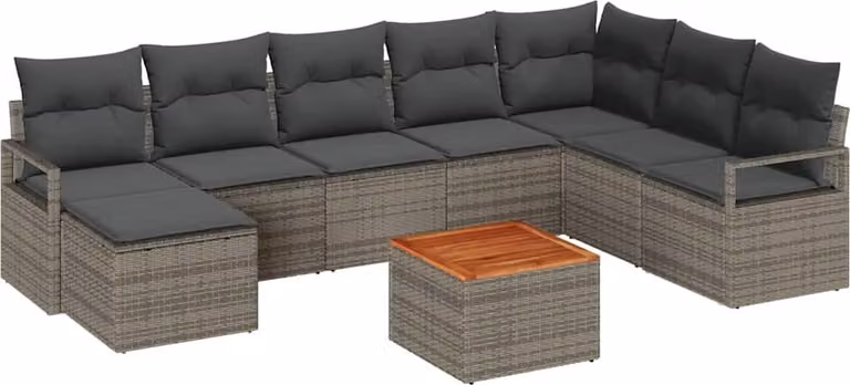 Set Divano da Giardino 9 pcs Grigio polyrattan