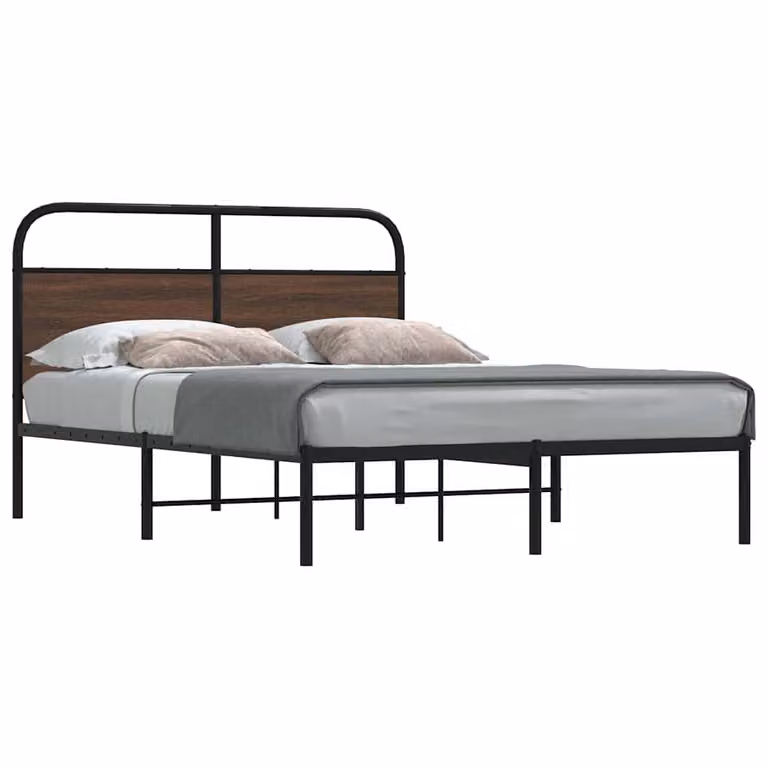 Giroletto senza materasso vidaXL in rovere marrone con struttura in metallo e MDF L: 135 cm, P: 190 cm
