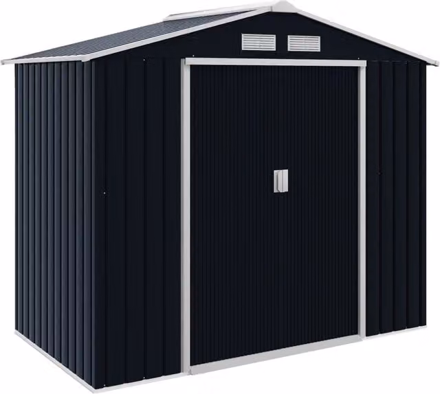 Casetta da giardino da esterno 213 x 130 x 185 cm ampio spazio di archiviazione porta scorrevole industriale moderna in acciaio grigio scuro 21_0004026