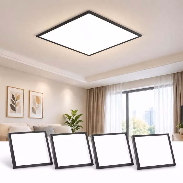 ZMH Pannello LED 4ER, lampada da soffitto 45x45cm, 13,5W, dimmerabile, con telecomando. Lampada per cucina, plafoniera a filo, colore nero. Illuminazione interna per cucina, soggiorno, corridoio