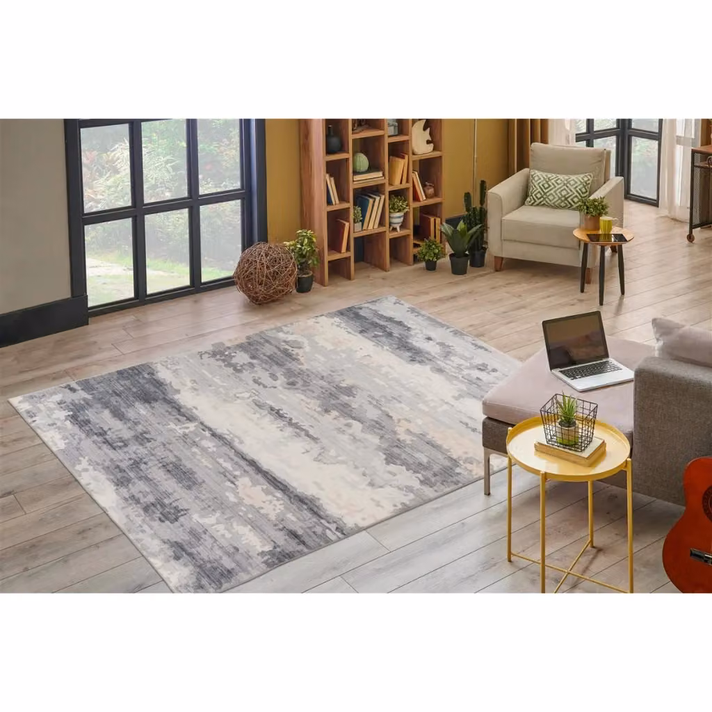 Tappeto vintage Ilian 300 in poliestere di KENDRA HOME, grigio, bianco e antracite – 2