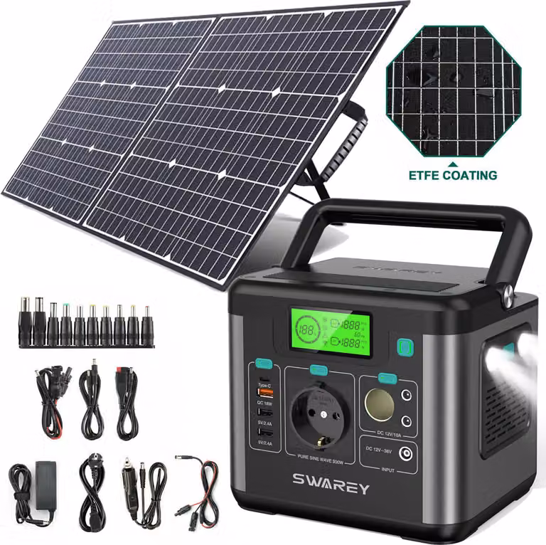 SWAREY 300W (Surge 600W) Stazione di alimentazione portatile di stoccaggio solare con pannello solare 100W, 222Wh/60000mAh Generatore solare Powerstation Caricabatterie generatore solare