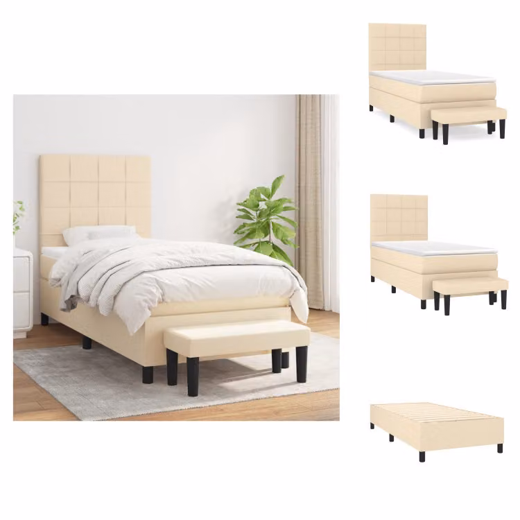 vidaXL Letto a molle con materasso crema 100x200 cm in tessuto - Letti e strutture letto