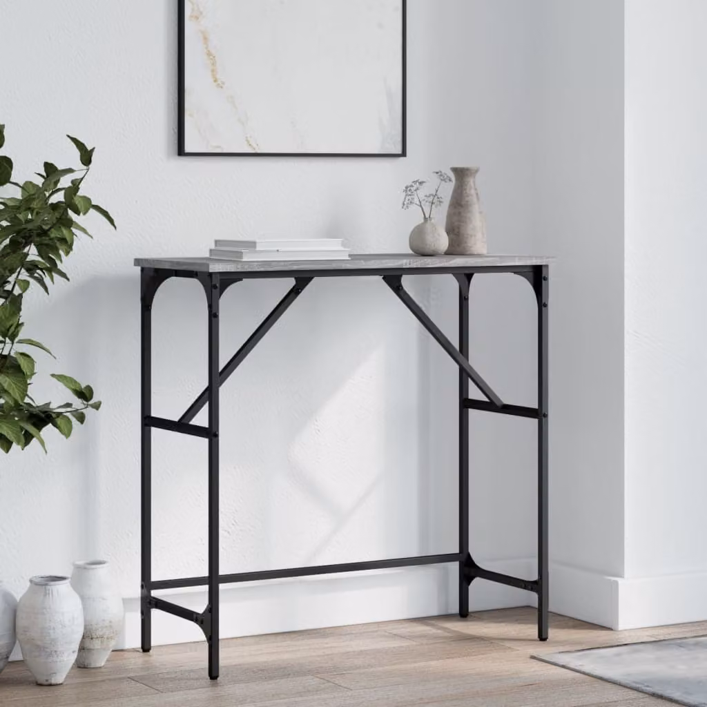 vidaXL Tavolino Consolle in Legno e Metallo Grigio Sonoma L/P/H: 75 x 32 x 75 cm