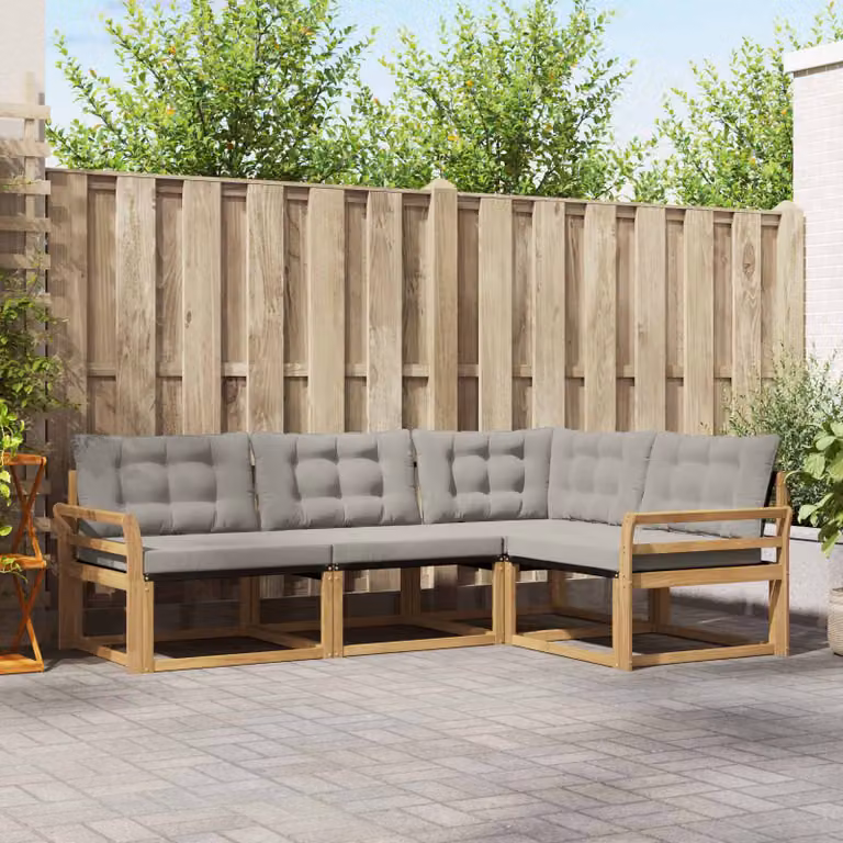 vidaXL Set di divani da esterno 4 pz in legno di acacia con cuscini, Bianco e Grigio Chiaro